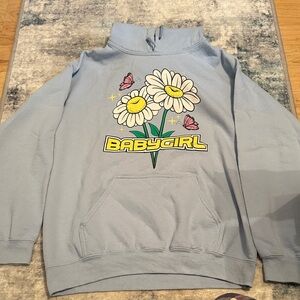 Gildan Light Blue 'Babygirl' Hoodie with Floral Design
